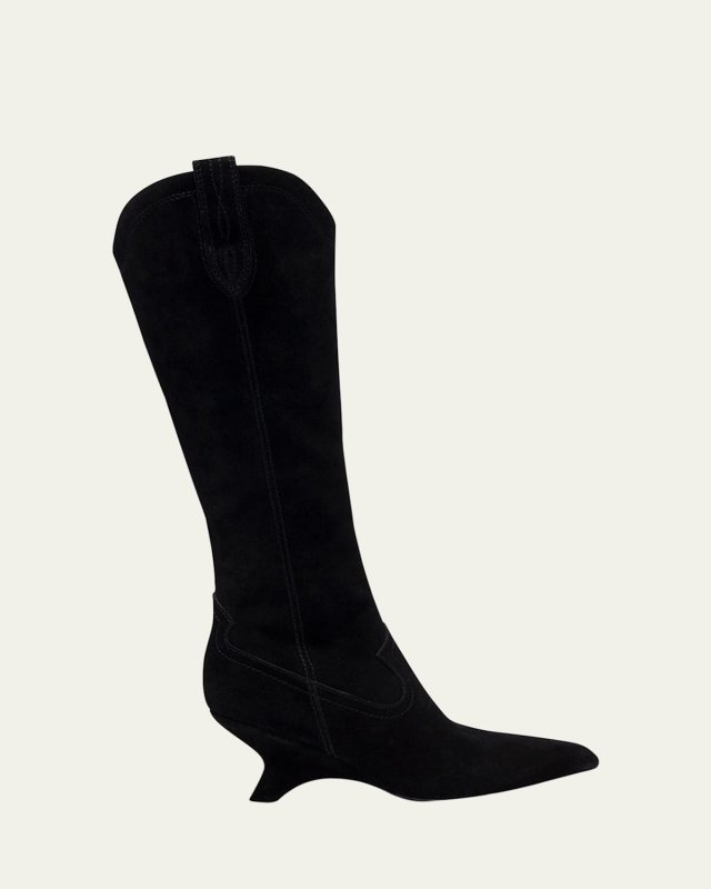 Shadow Suede Western Knee Boots